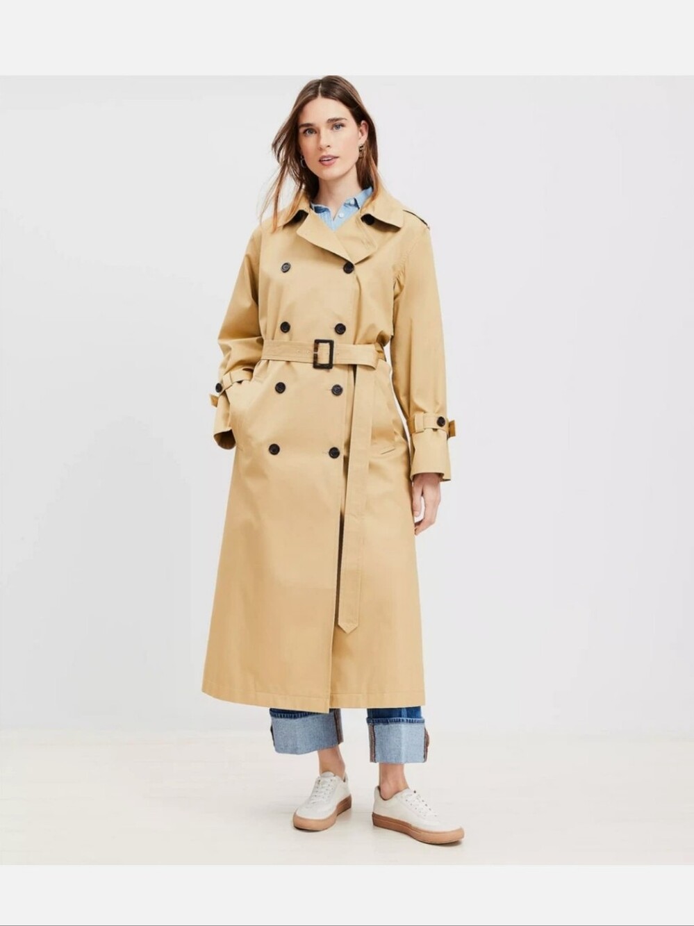 LOFT Classic Tan Double-Breasted Trench Coat with Belt Sand Beige Spring  Style